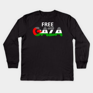 Free Gaza Free Palestine - Palestina Flag Design Kids Long Sleeve T-Shirt